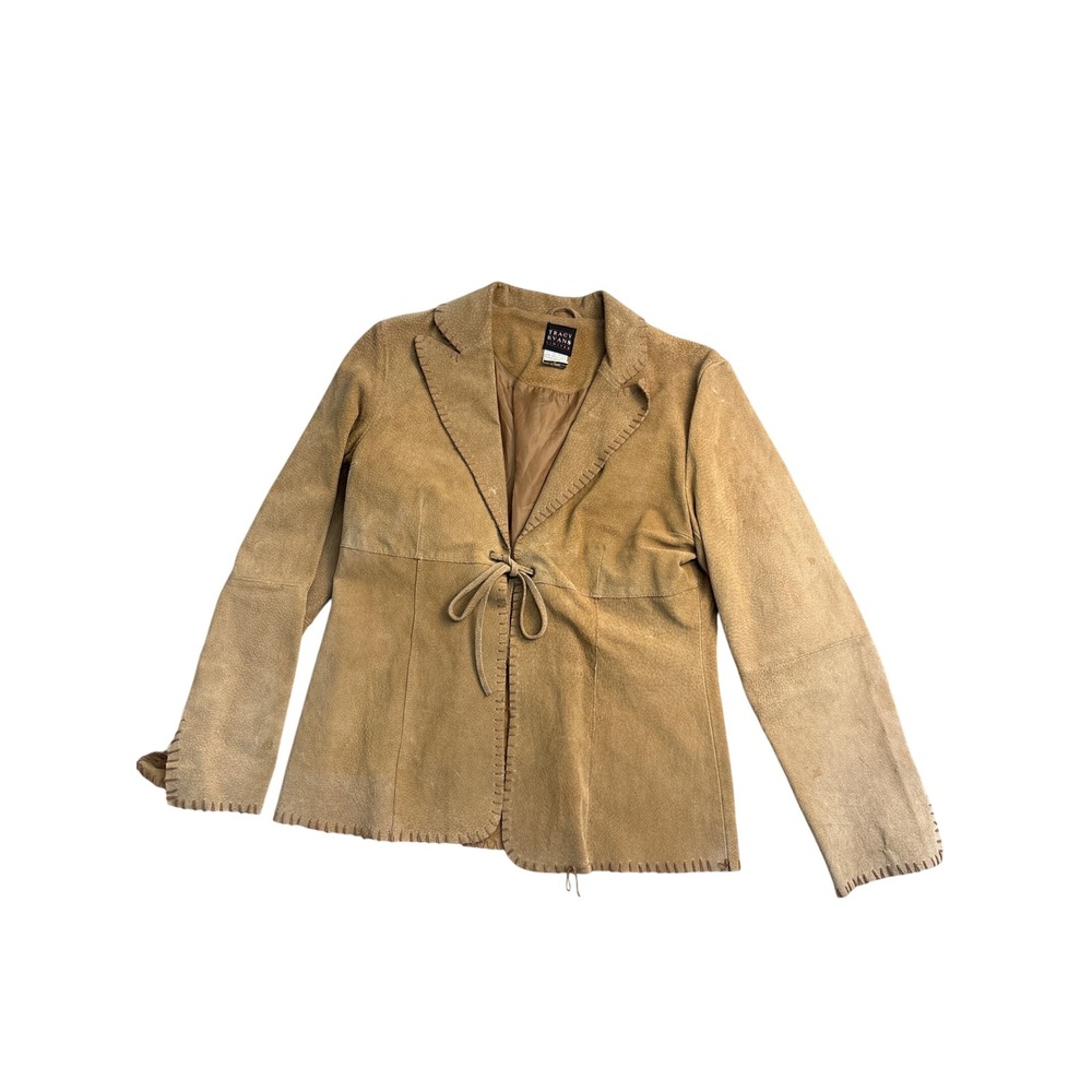 Tracy Evans Limited Tan Leather Whipstitch Tie Front Jacket Western Style 93B146